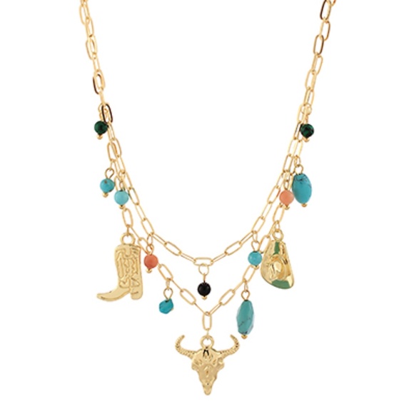 Layered Western Style & Multi Charm Duo Necklace - Picture 1 of 3